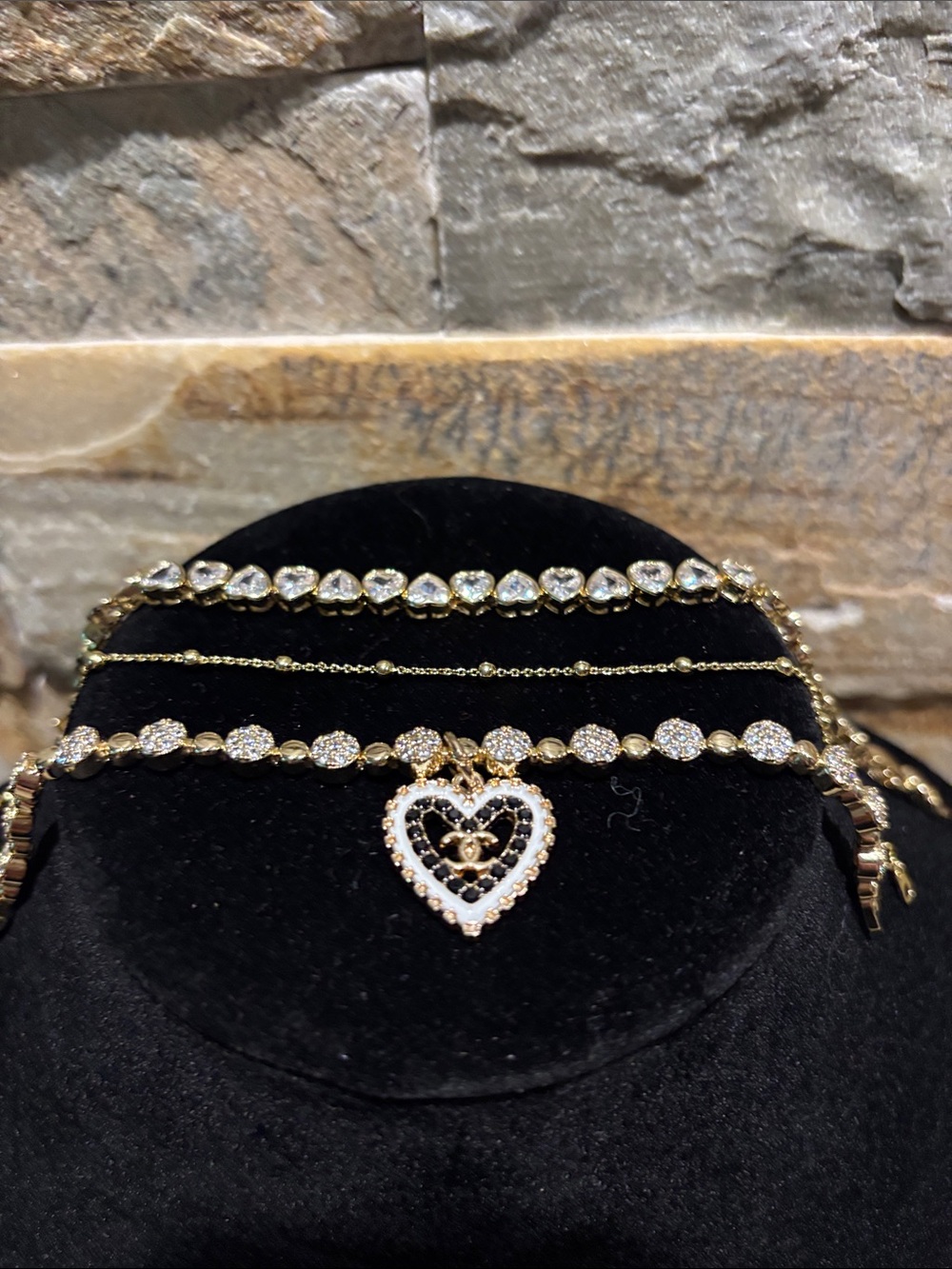 Gold and Black Layered Bracelet Set with CC Heart Charm